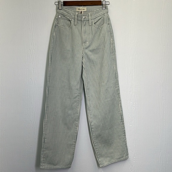 Madewell - The Perfect Vintage Wide - Leg Pale Celadon Stripe Crop Jean Size 23 - Picture 3 of 12